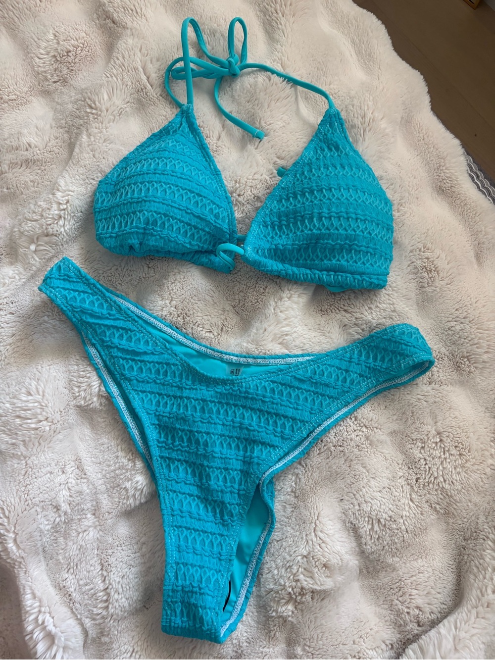 🩷 Turquoise Crochet Textured Triangle Bikini - Women's Swim